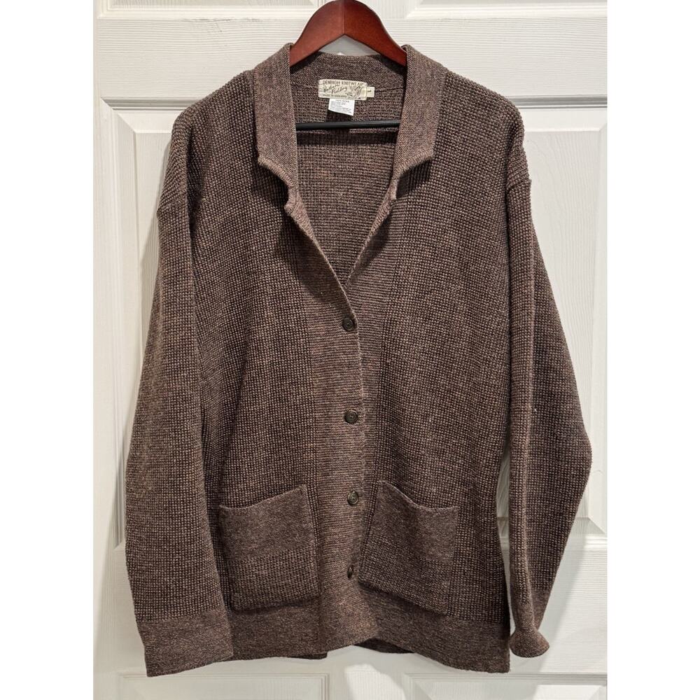 Denbigh Knitwear Barbara Fielding Brown Marled Wool Cardigan Size Large England